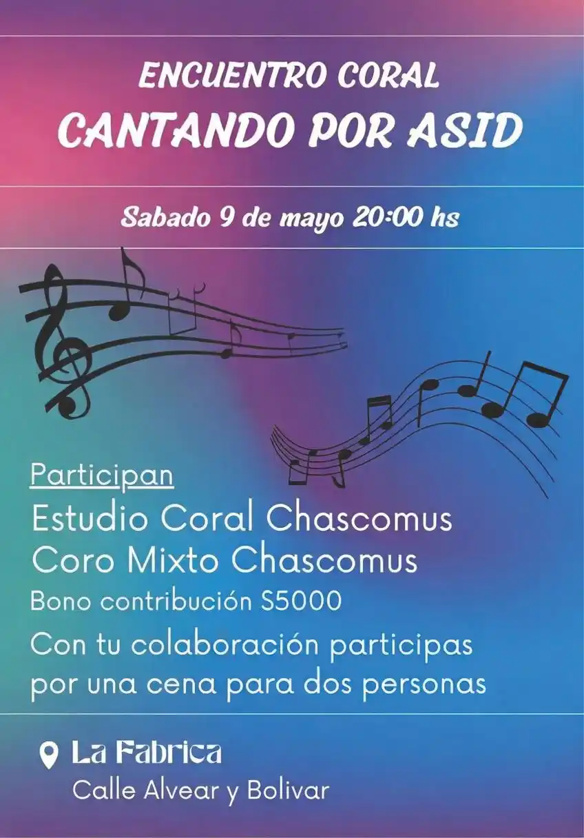 Música coral a beneficio de ASID: Chascomús canta por la inclusión este sábado en La Fábrica