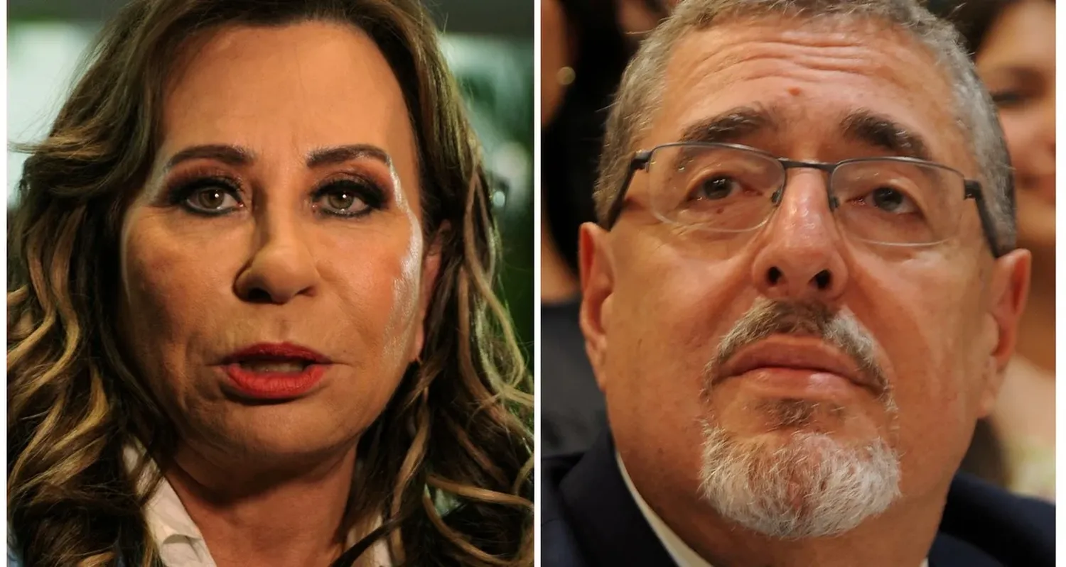 La candidata presidencial por el partido Unidad Nacional de la Esperanza (UNE), Sandra Torres y el candidato del partido Semilla, Bernardo Arévalo. Foto: Reuters