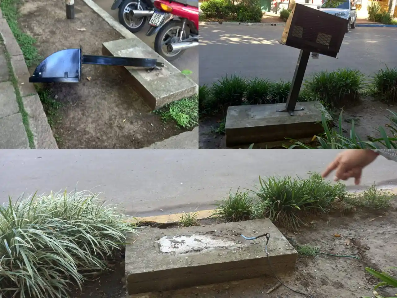 Dañaron el frente de la Municipalidad y hasta se llevaron uno de los postes de luces led que iluminan el edificio