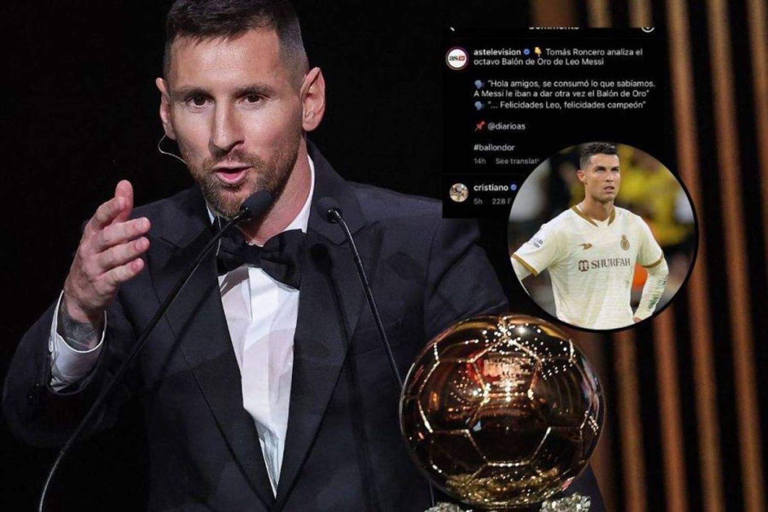 Un periodista criticó a Messi por su octavo Balón de Oro y Cristiano Ronaldo reaccionó