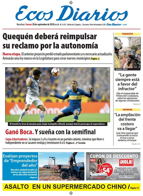 Tapa del 20 de septiembre de 2018