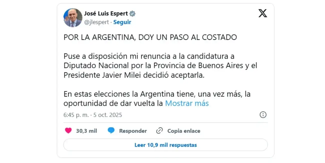 Renuncia a la candidatura a Diputado Nacional