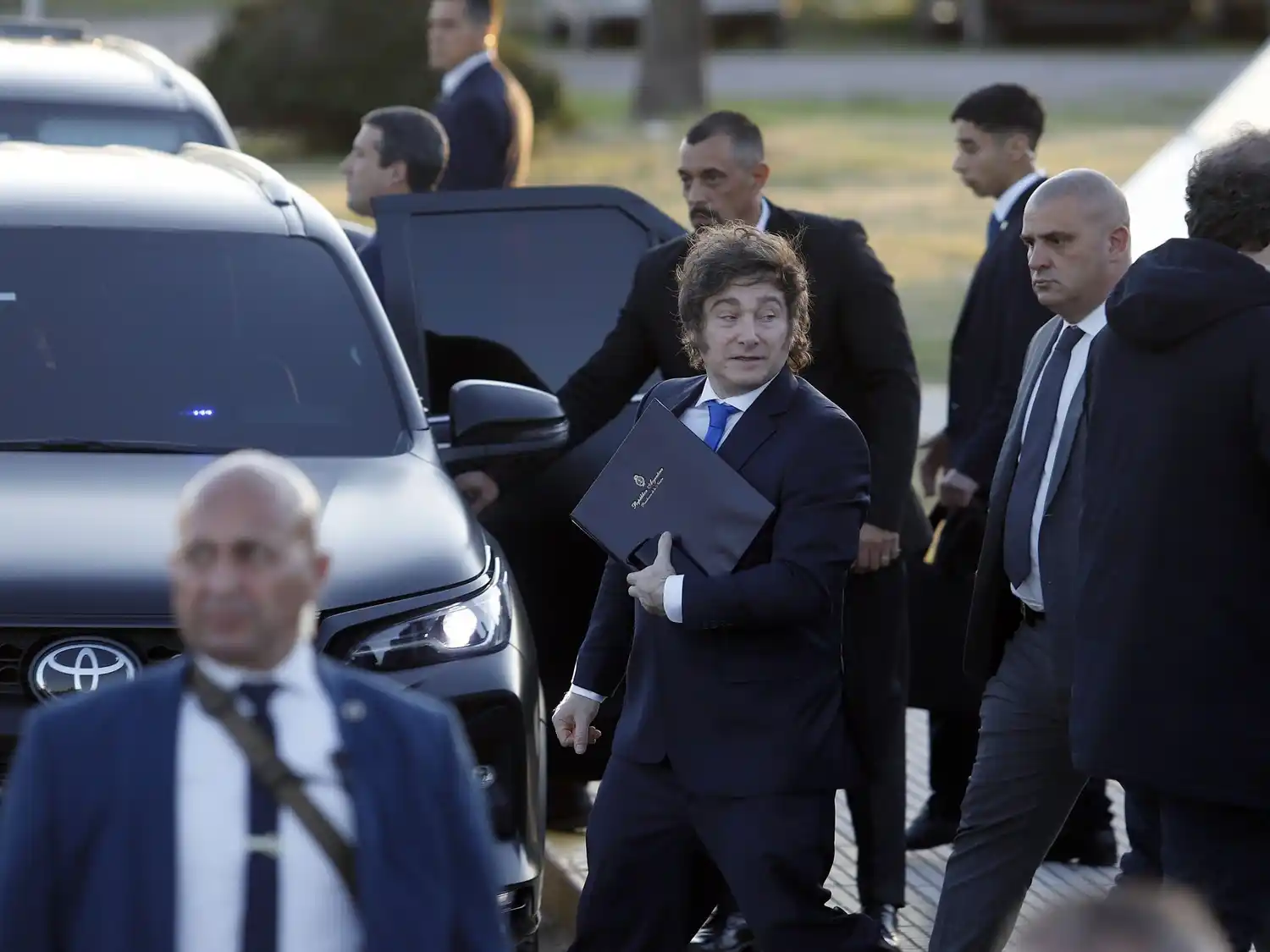 Javier Milei, al salir del penal de Ezeiza.