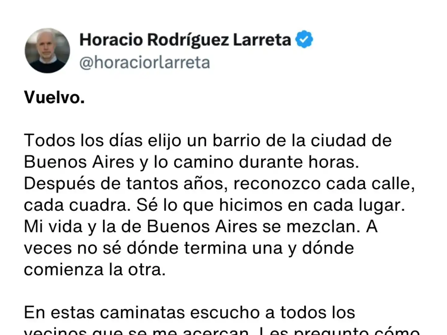 Rodríguez Larreta carta Vuelvo