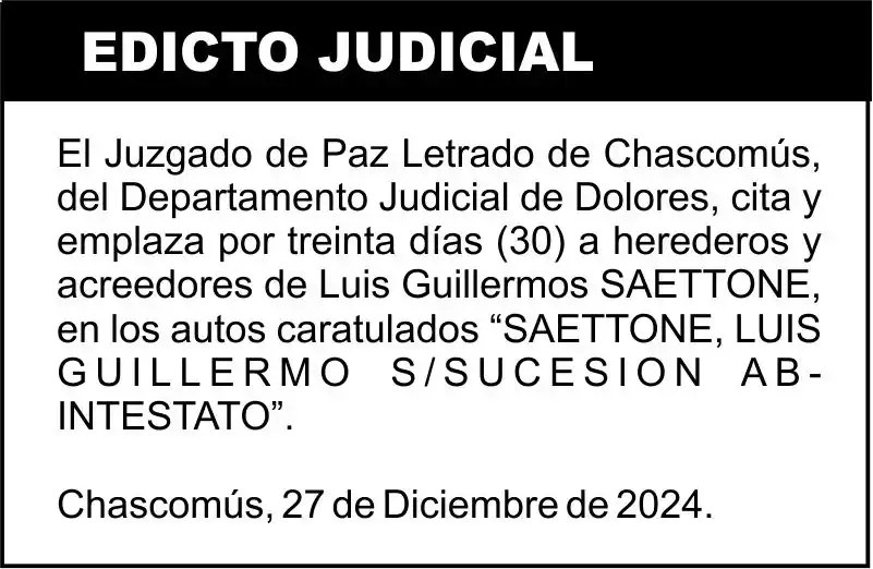 “SAETTONE, LUIS GUILLERMO S/SUCESION AB-INTESTATO”