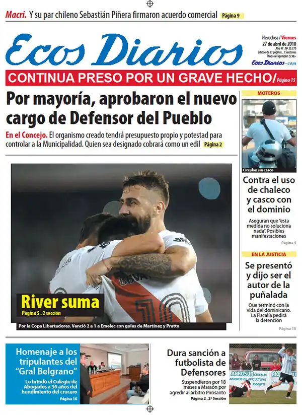 Tapa del 27 de abril de 2018