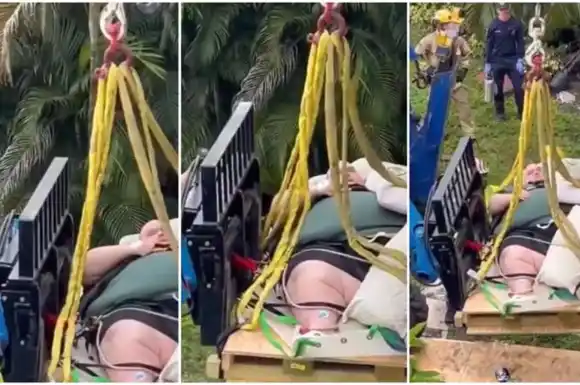 VIDEO | Operativo insólito en Florida: los bomberos tuvieron que usar una grúa para socorrer a un hombre
