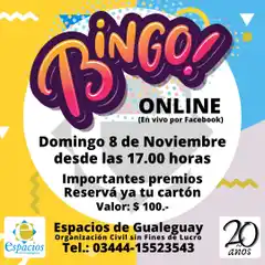 Espacios de Gualeguay realizará un bingo virtual