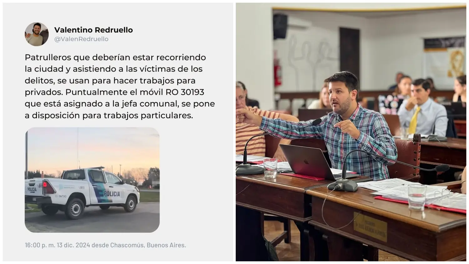 Valentino Reduello denunció irregularidades con la Policía en Chascomús.
