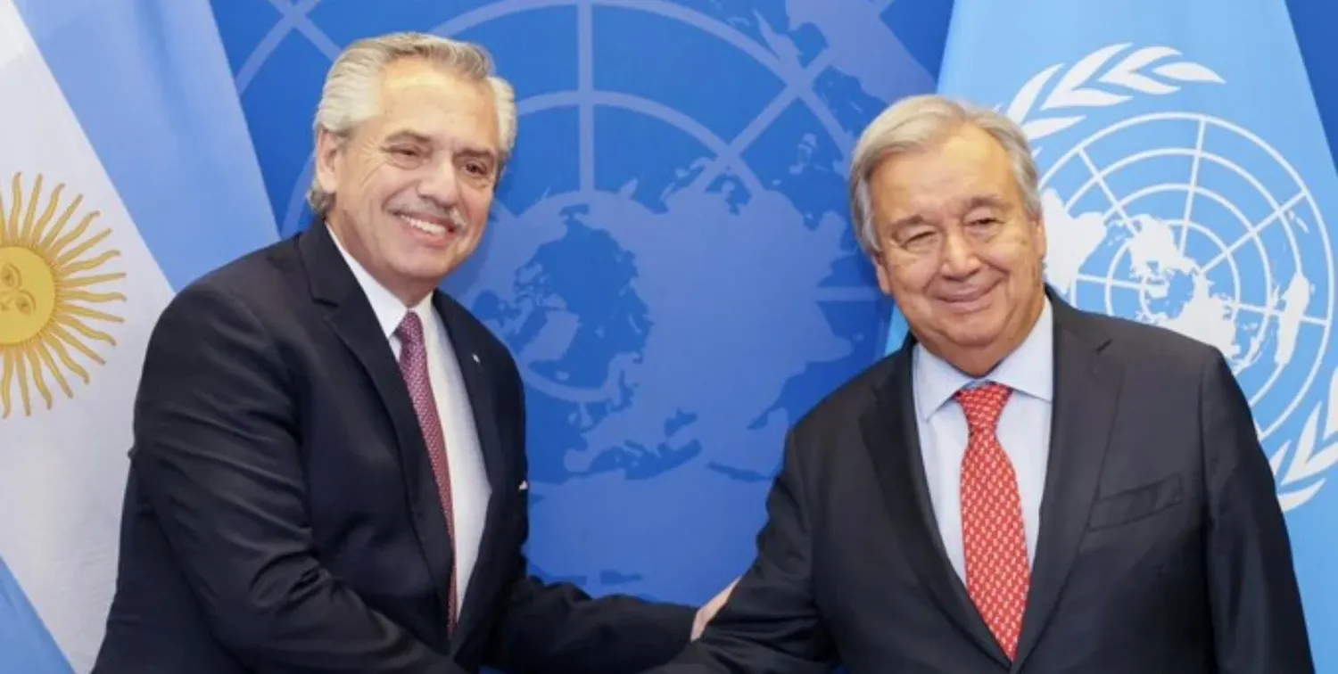 Alberto Fernández junto a António Guterres, secretario General de las Naciones Unidas. Crédito: Presidencia