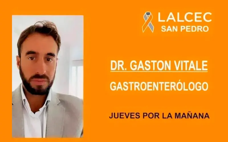 Gastoenterólogo en Lalcec: el Dr. Gastón Vitale atiende el jueves 27