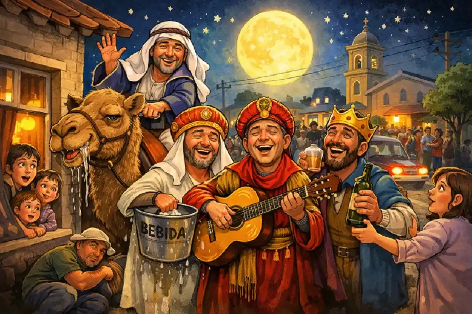 La noche que los Reyes Magos llegaron a Crespo… con un camello y serenata