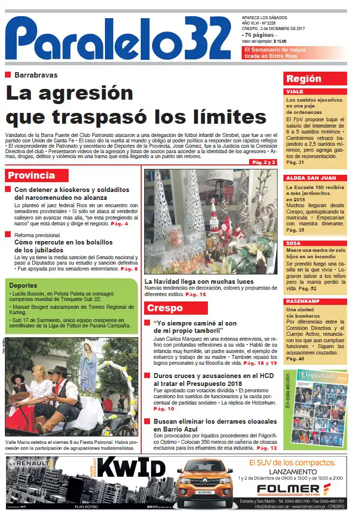 Tapa de Paralelo 32 edición Crespo, de este sábado