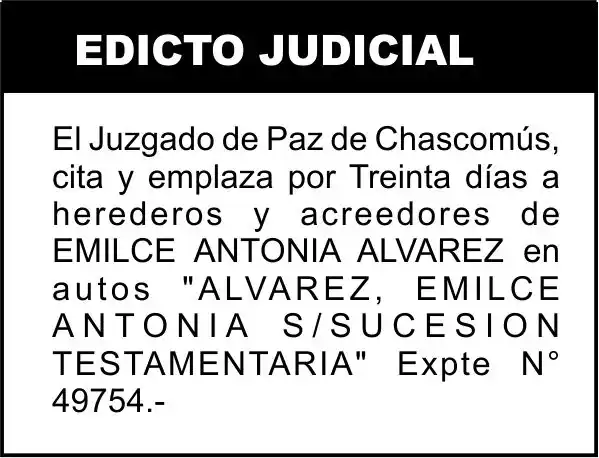 ALVAREZ, EMILCE ANTONIA S/SUCESION TESTAMENTARIA