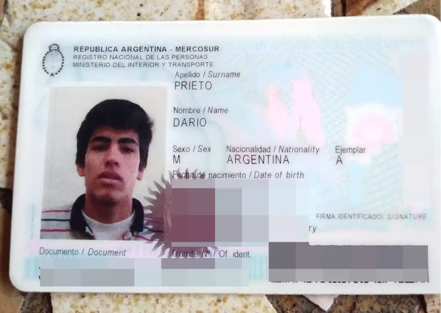 Encontraron DNI de Darío Prieto