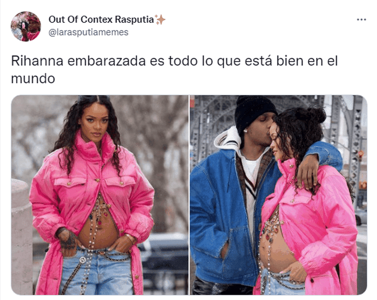 Rihanna y el rapero  A$AP Rocky presumieron el embarazo de la cantante. Foto Twitter
