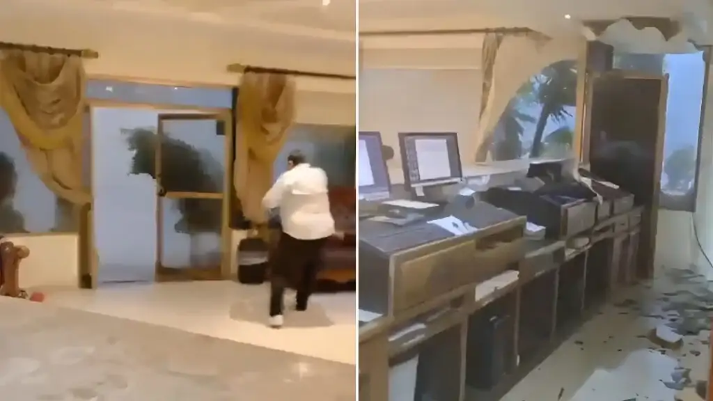 Vientos comparables a un huracán destruyeron parte de un hotel.