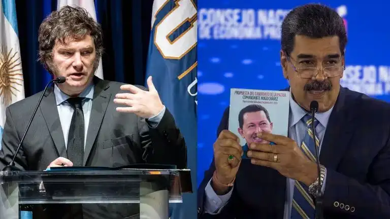 El presidente de Argentina, Javier Milei, y el dictador de Venezuela, Nicolás Maduro (EFE)