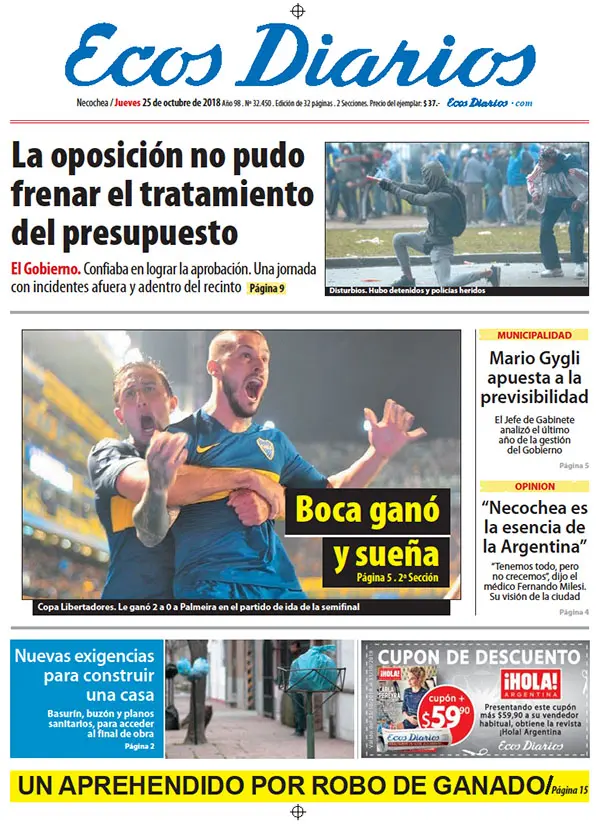 Tapa del 25 de octubre de 2018