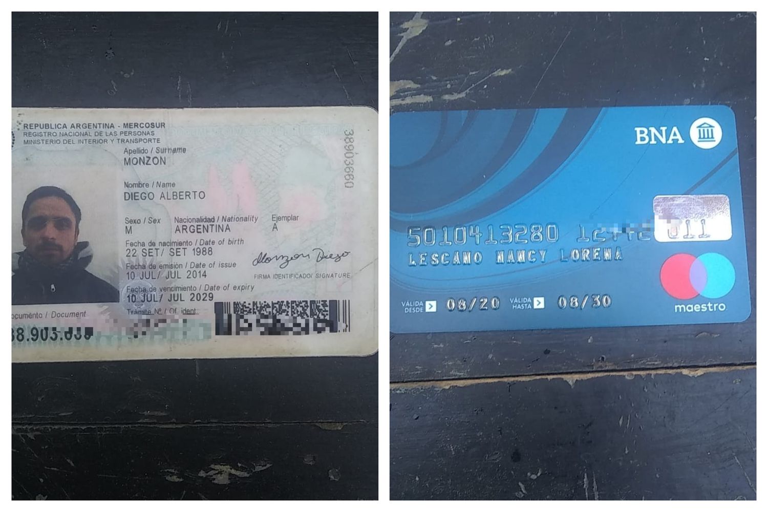 Encontraron documentación de Diego Monzón y Nancy Lescano