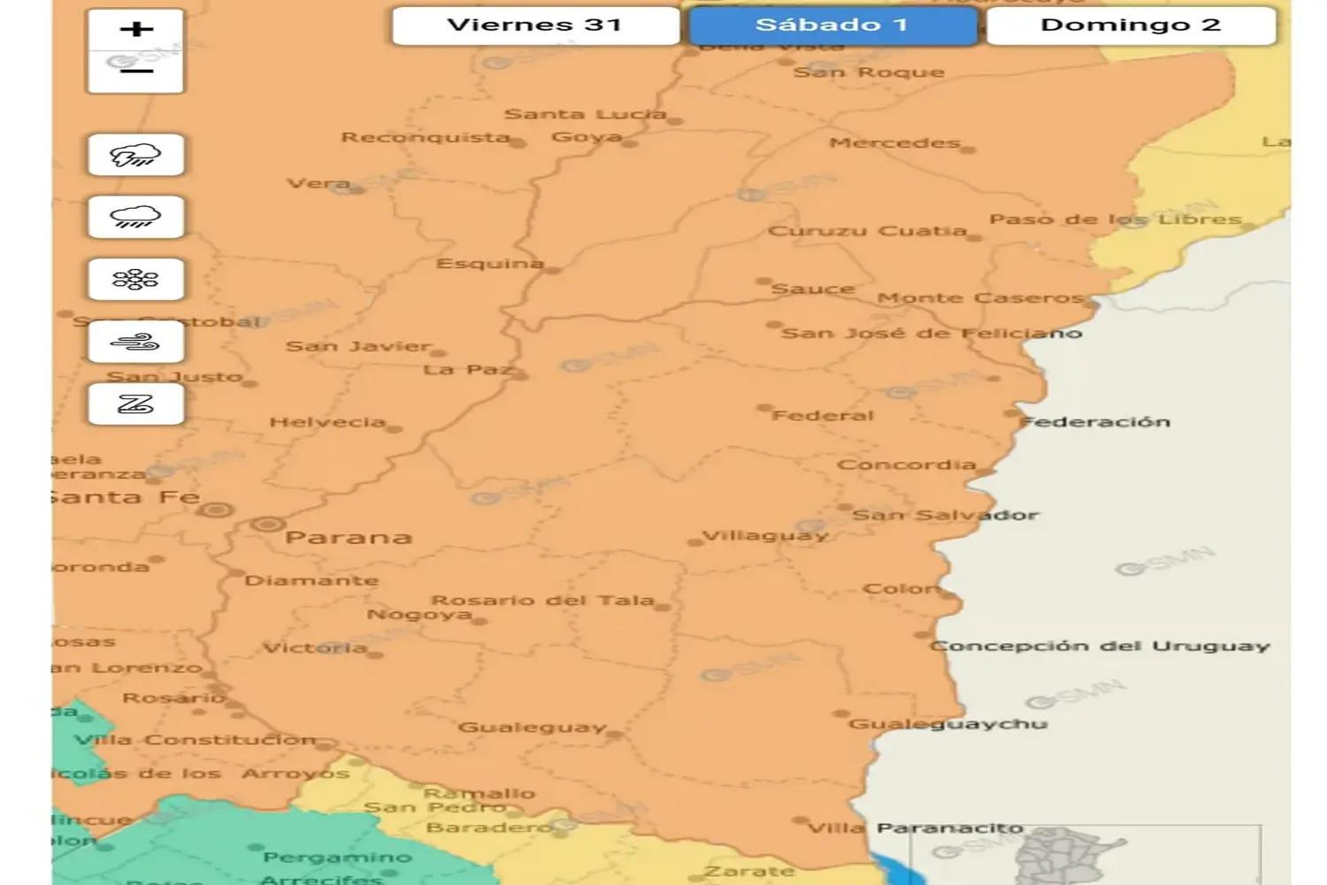 Renuevan alerta naranja por tormentas para este fin de semana en Entre Ríos