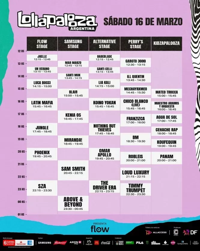 Horarios sabado lolla