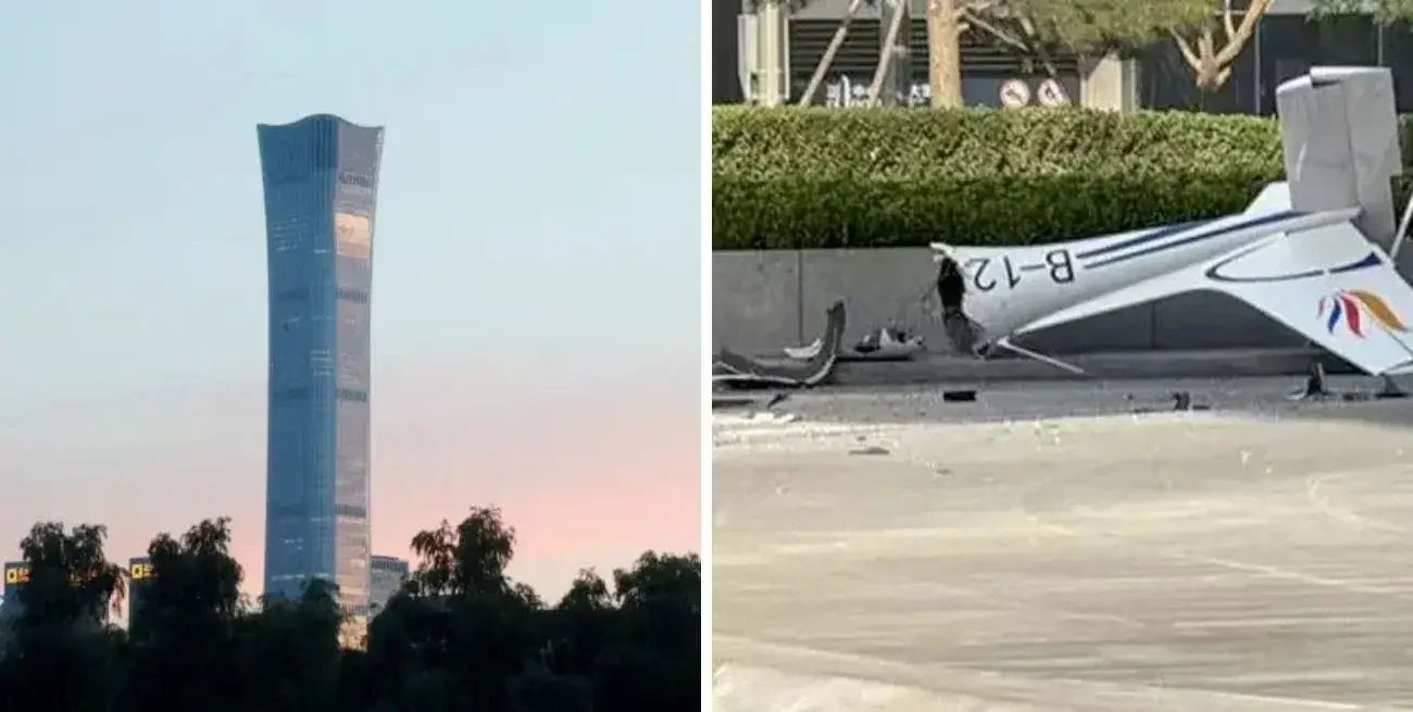 Conmoción en Beijing: una avioneta chocó contra el edificio más alto de la ciudad