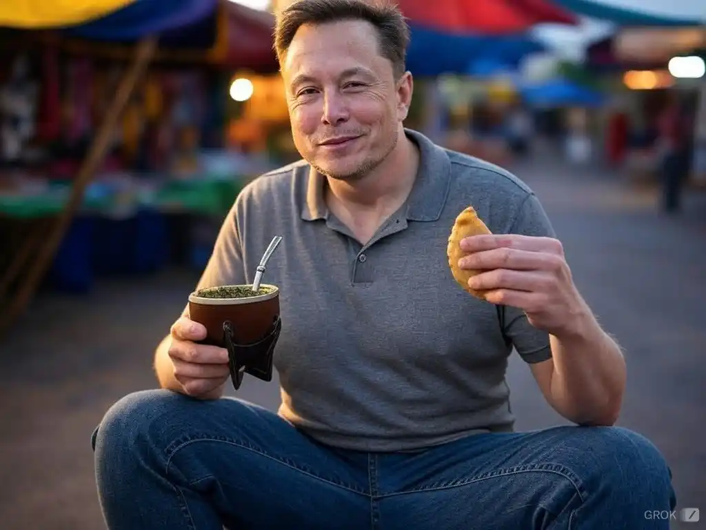 Elon Musk con el mate y una empanada