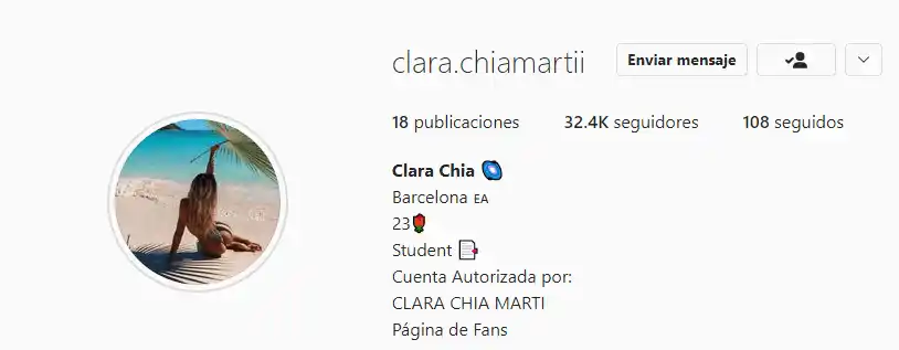 La biografía en el perfil de Clara Chia, la nueva novia de Piqué. Foto Instagram