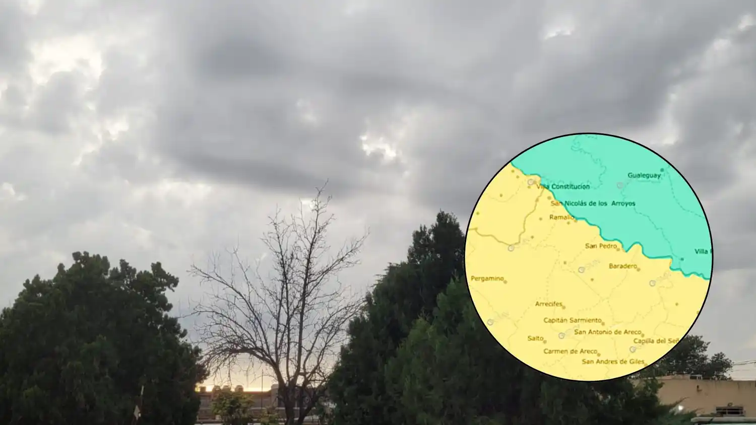 La alerta amarilla para mañana advierte por tormenta, lluvias y vientos fuertes.
