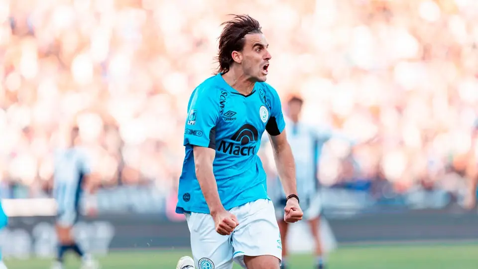 Francisco González Metilli festeja su gol en el clásico de Córdoba. Foto: Agencia NA (@Belgrano)