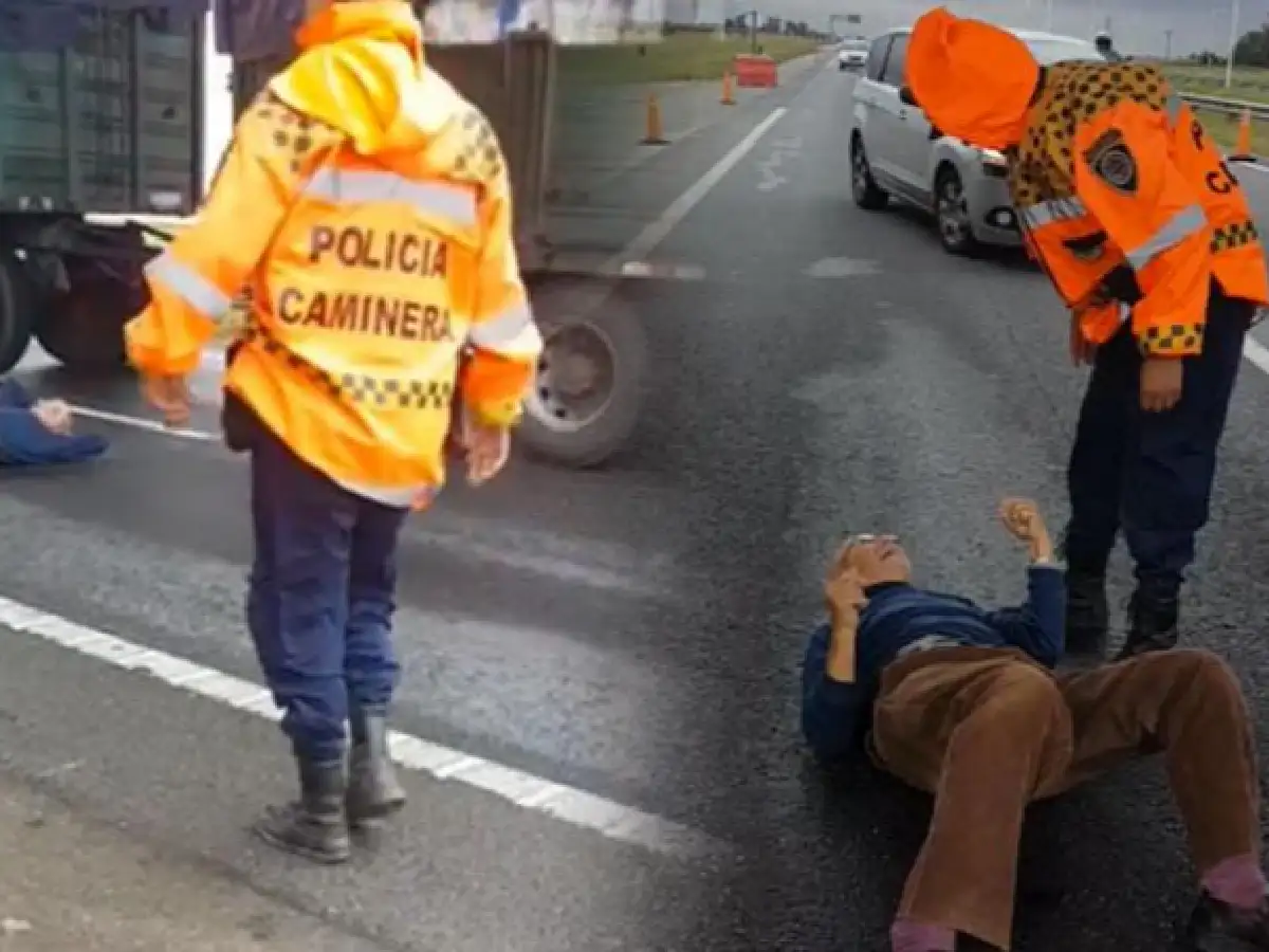 Multa y escándalo: un jubilado se acostó en la autopista para protestar contra la Policía Caminera