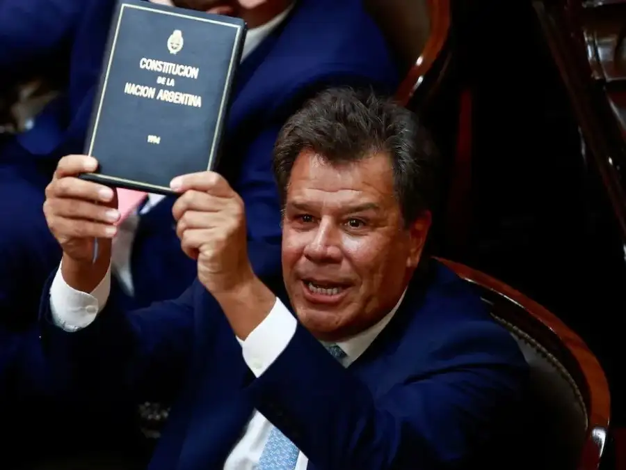 El senador Manes, levantando la Constitución Nacional.