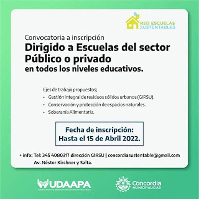 Se encuentran abiertas las inscripciones al  programa �SRed  de Escuelas  Sustentables 2022⬝