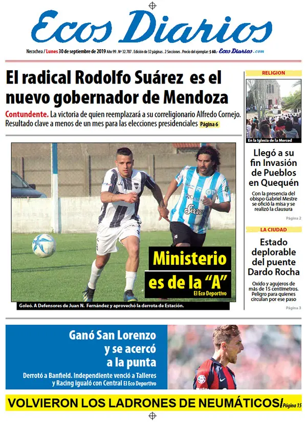 Tapa del 30 de septiembre de 2019