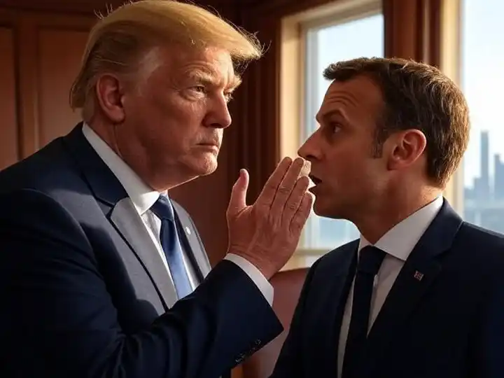 Donald Trump y el cacheteado de Emmanuel Macrón.