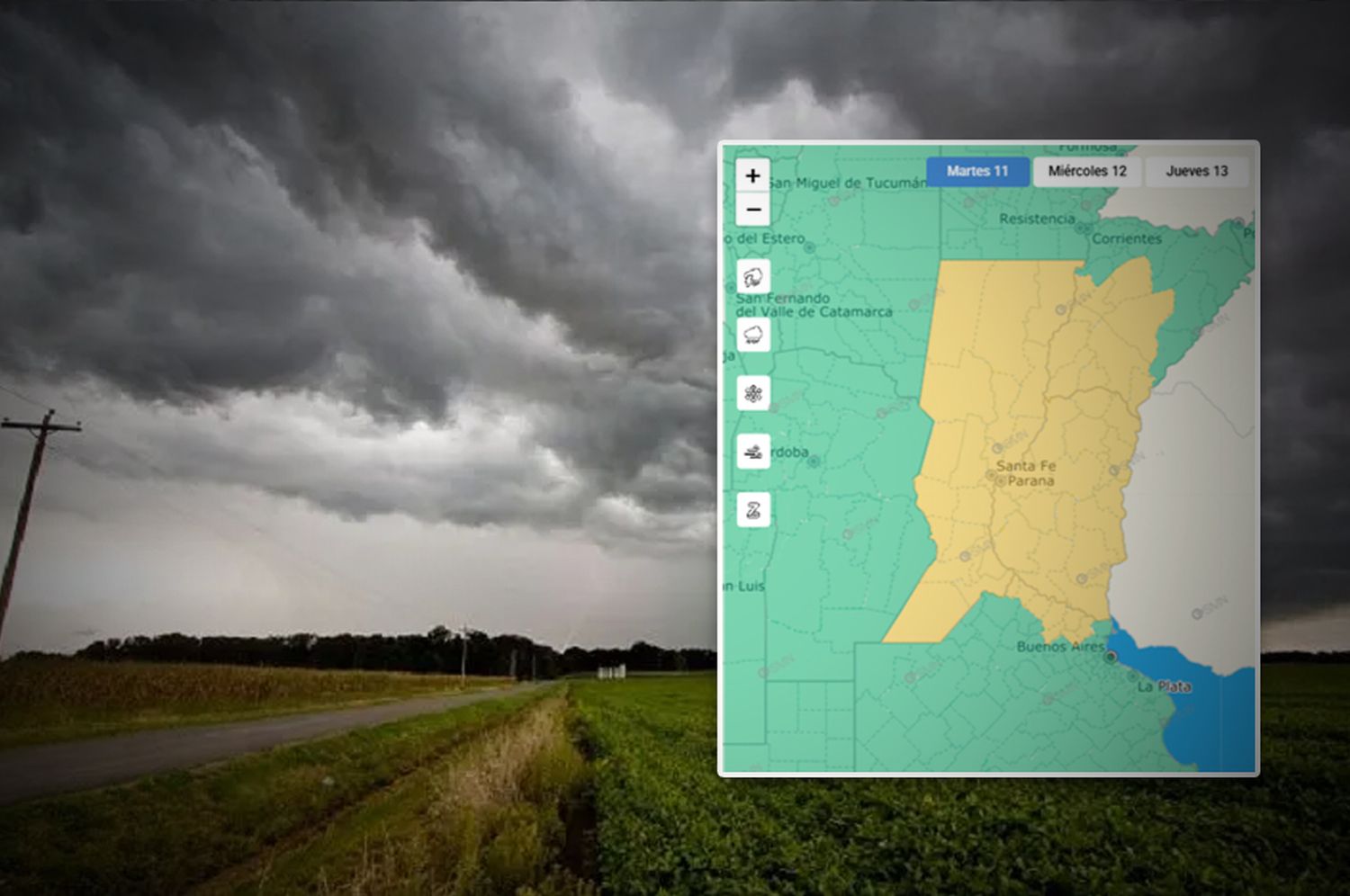 Alerta amarillo en Rafaela y la región por tormentas fuertes durante todo el día