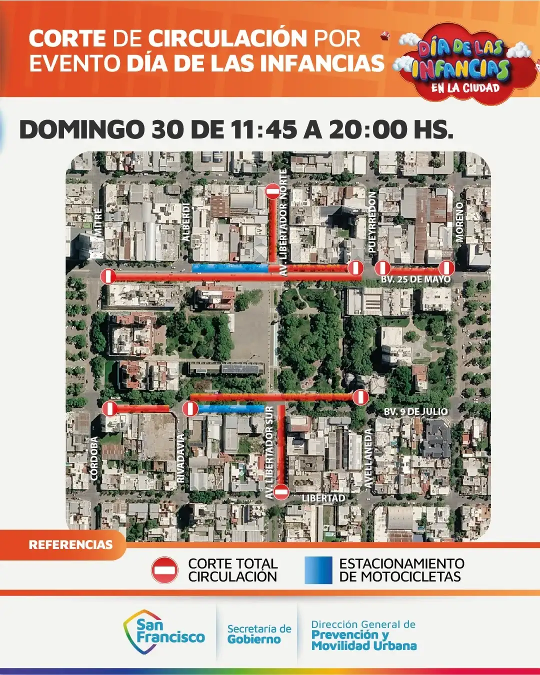 corte de transito por los festejos del dia de las infancias