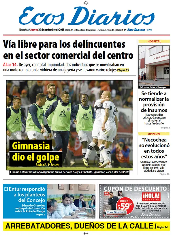 Tapa del 29 de noviembre de 2018