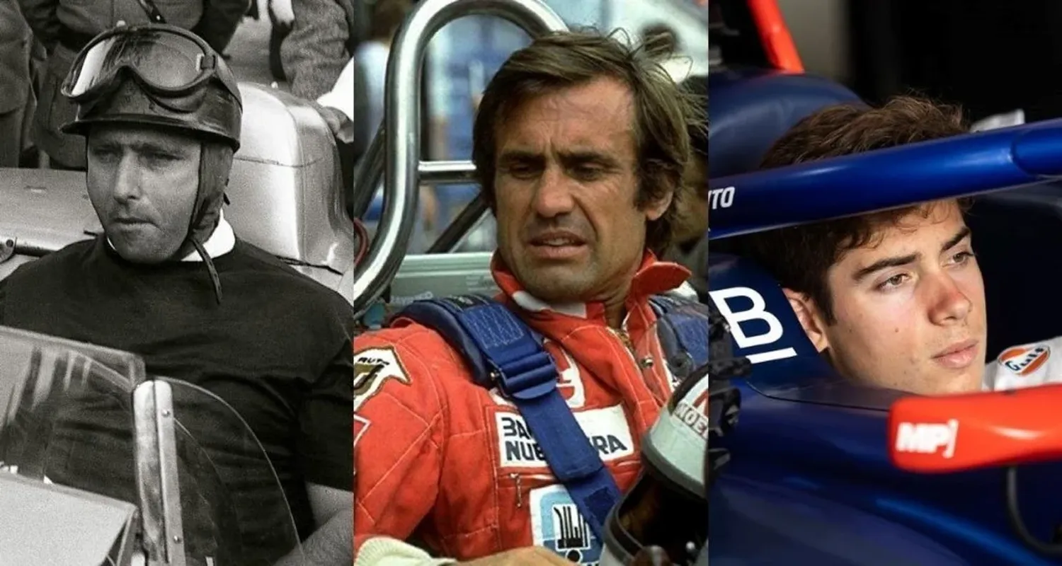 Juan Manuel Fangio, Carlos Reutemann y Franco Colapinto.