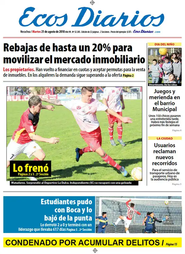 Tapa del 21 de agosto de 2018