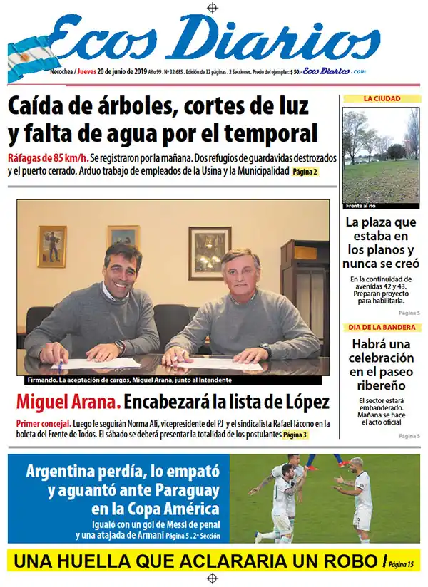 Tapa del 20 de junio de 2019