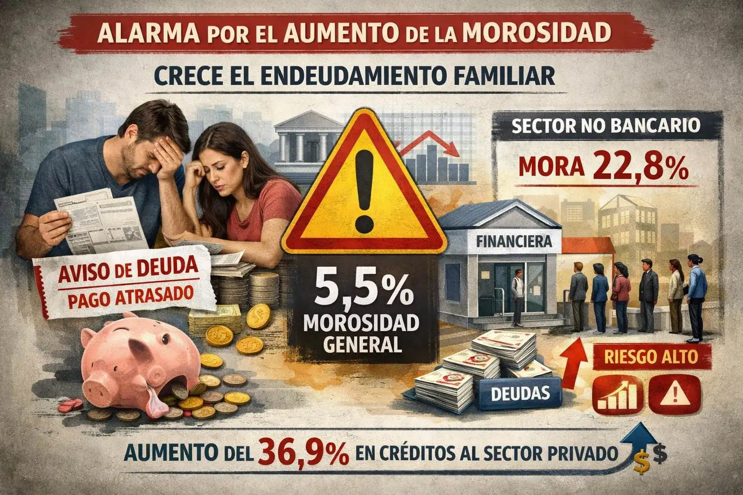 Crece la preocupación por el endeudamiento familiar: sube la morosidad y enciende alertas en el sistema financiero
