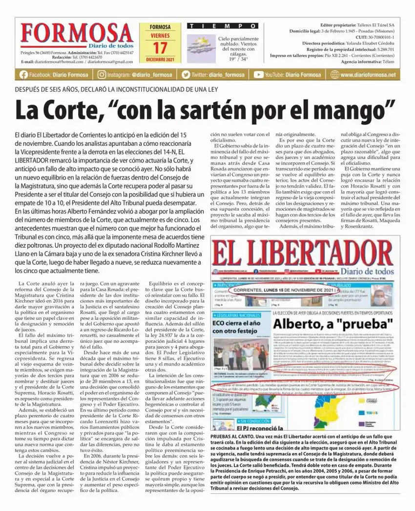 Tapa y Contratapa 17 de diciembre de 2021