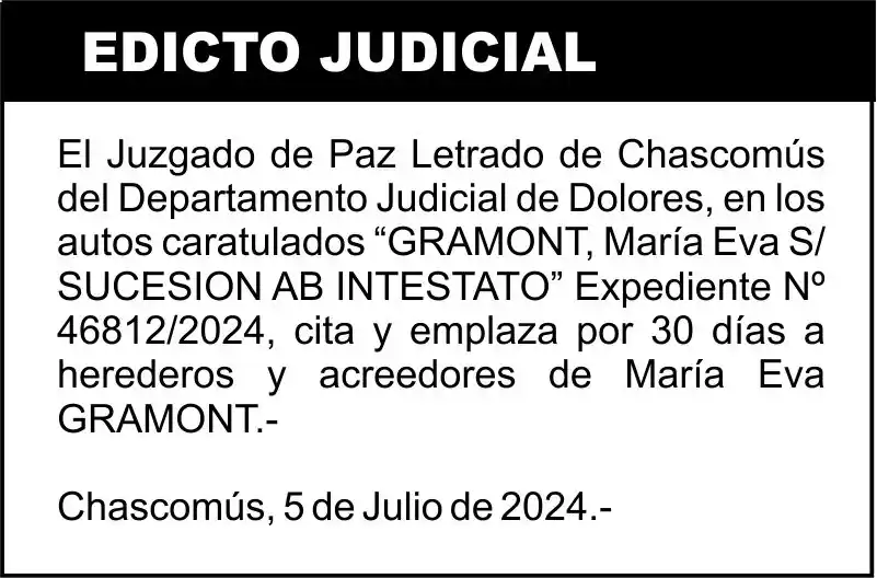 GRAMONT, María Eva S/ SUCESION AB INTESTATO