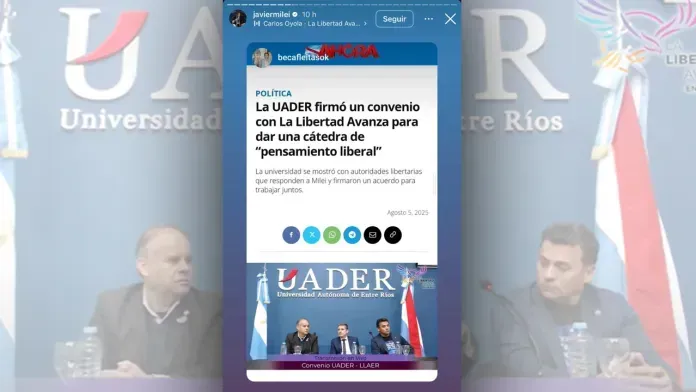 Milei destacó la cuestionada “Cátedra Liberal” de UADER