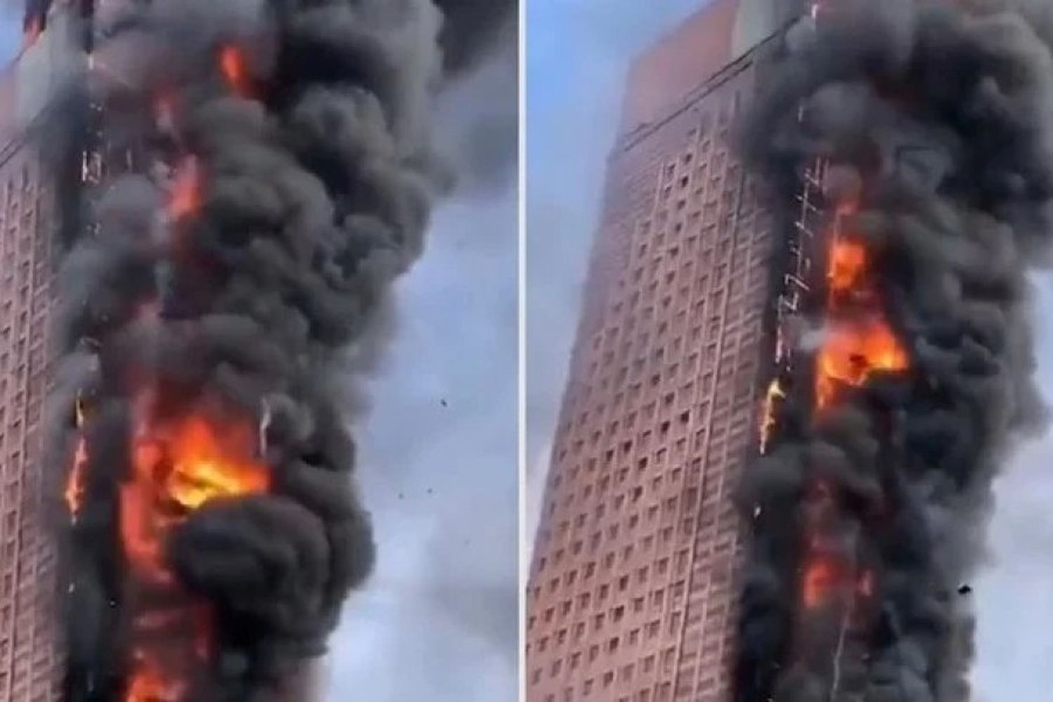 Video: megaincendio en un rascacielos de 200 metros en China