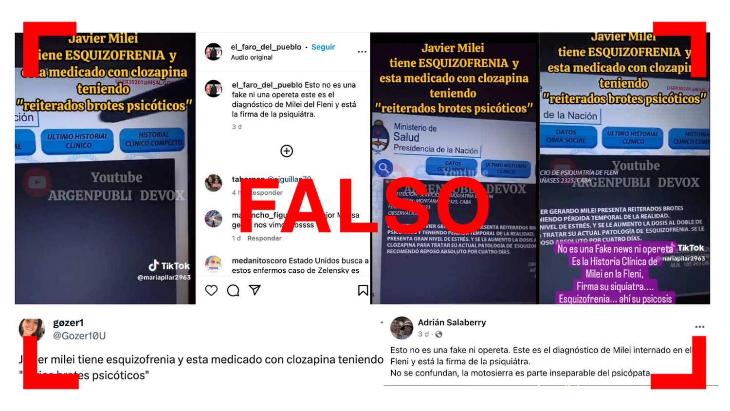 La historia clínica de Javier Milei que aparece en este video sobre una web del Ministerio de Salud es falsa
