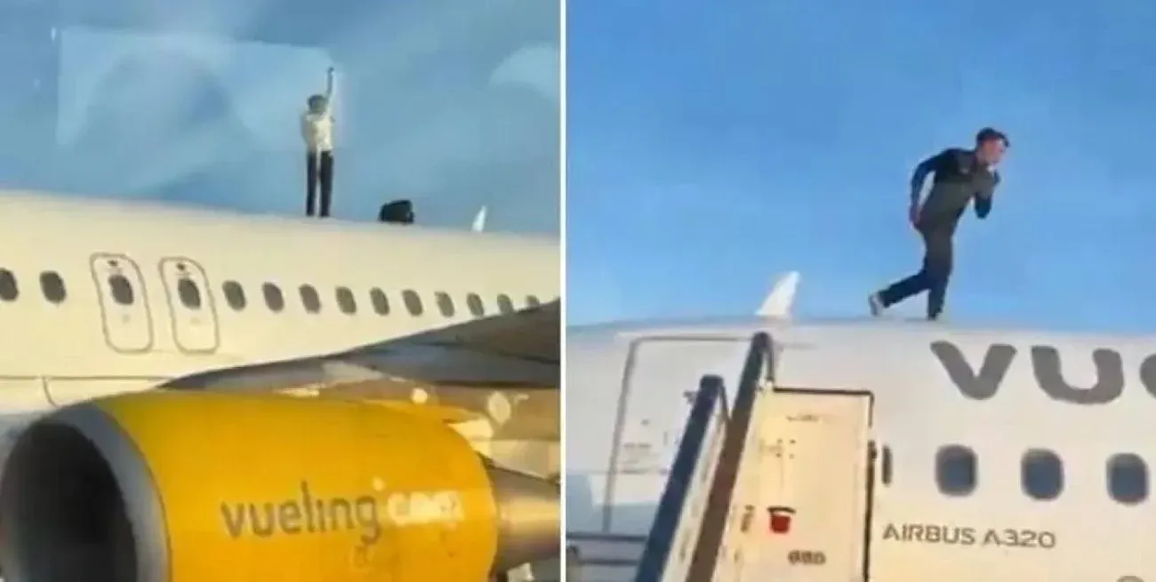 Dos horas de tensión en la pista: lo redujeron tras subirse al techo del avión.