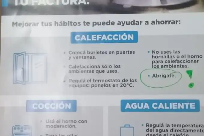 En la Provincia llegan facturas de gas que recomiendan: "Abrigate para ayudar a ahorrar"